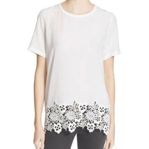 Equipment Riley White Crochet Hem Blouse